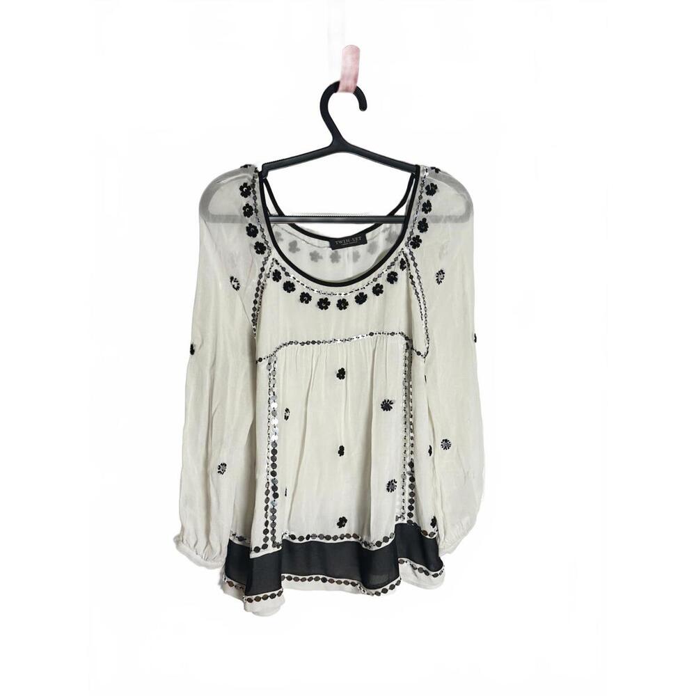 Twin Set White Mirror Embellished Peasant Blouse